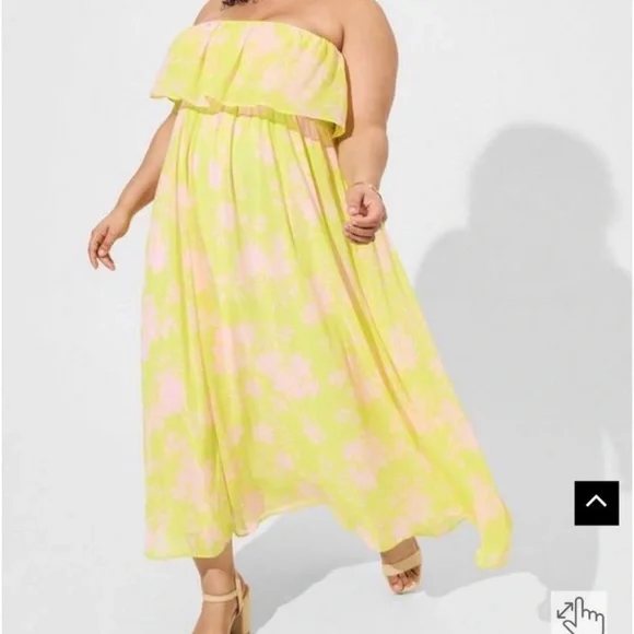 Torrid Maxi Chiffon Strapless Ruffle Dress